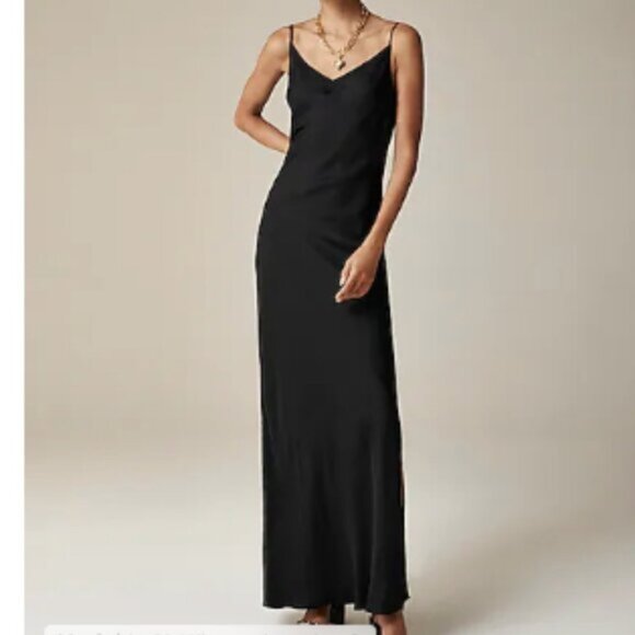 J. CREW V-Neck Maxi Slip Dress in Cupro-Blend Crepe 2 Black NWT - Picture 3 of 6